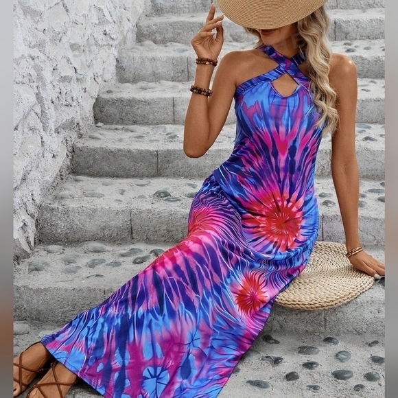 Summer Casual & Vacation Criss-Cross Neckline Shift Dress With Side Pockets - Picture 5 of 5